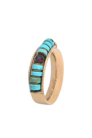 Bague dorée à l’or fin jaune Ninon - Turquoises et grenat
