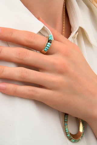 Bague dorée à l’or fin jaune Ninon - Turquoises et grenat