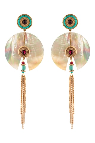 Boucles d’oreilles dorées à l'or fin jaune Fujita - Nacre, turquoise, howlite, jade et perles japonaises