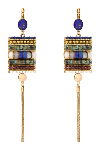 Boucles d’oreilles dorées à l’or fin jaune Asuka - Lapis-lazuli, turquoises, jaspes, grenats, hématites et perles de culture d'eau douce