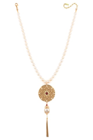 Collier doré à l’or fin jaune Linda - Perles de culture d'eau douce,et grenat