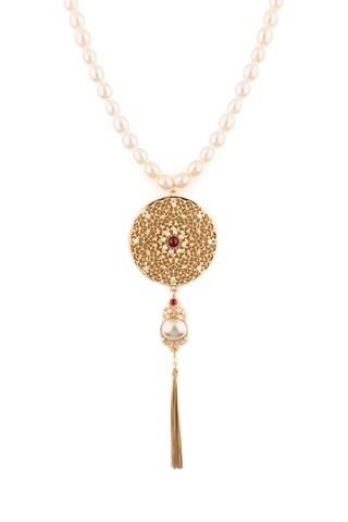 Collier doré à l’or fin jaune Linda - Perles de culture d'eau douce,et grenat