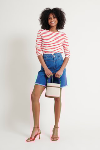 Top - Ecru et rouge