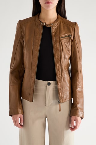 Veste en cuir d’agneau - Marron foncé