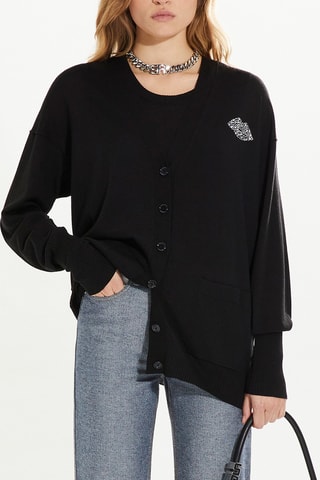 Cardigan en mérinos et soie - Noir