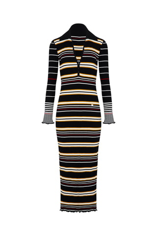Robe longue en laine - Noir et écru