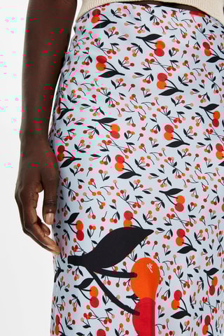 Jupe midi en soie - Bleu clair et orange