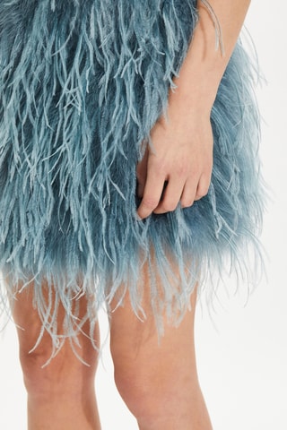 Jupe droite en plumes d’autruche - Bleu-gris