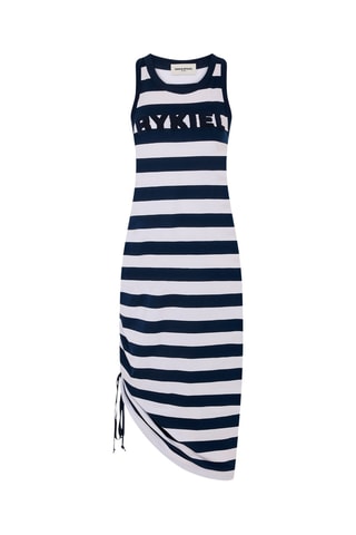 Robe midi - Blanc et bleu marine