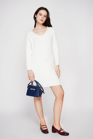 Trui-jurk - Bordeauxrood - Wit
