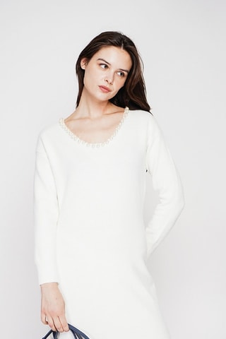 Trui-jurk - Bordeauxrood - Wit