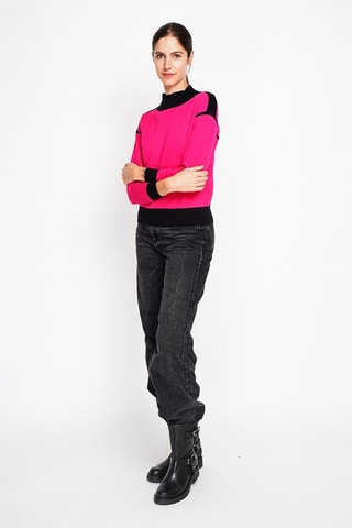 Oversized trui - Gemêleerd Beige - Zwart en roze