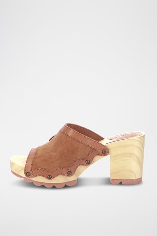 Leren Muiltjes met Hak Kick Woodstok - Camel