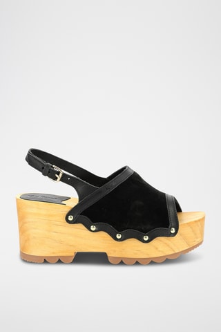 Leren Sandalen Met Sleehak Kick Wedge - Zwart