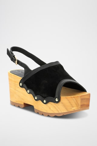 Leren Sandalen Met Sleehak Kick Wedge - Zwart