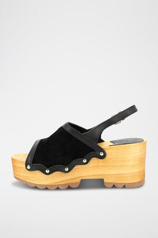Leren Sandalen Met Sleehak Kick Wedge - Zwart