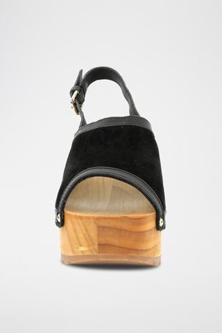 Leren Sandalen Met Sleehak Kick Wedge - Zwart