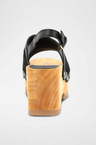 Leren Sandalen Met Sleehak Kick Wedge - Zwart