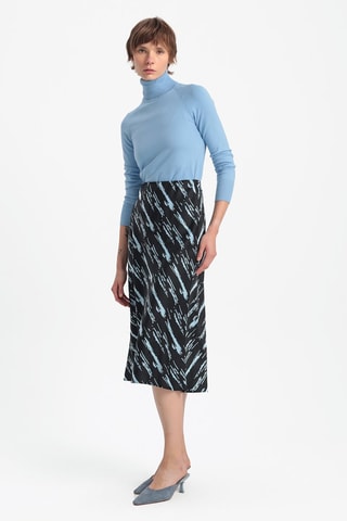 Saia midi cintura subida - Preto e azul-claro
