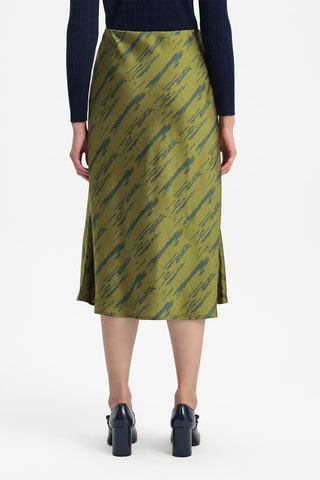 Saia midi cintura subida - Verde-azeitona e verde-escuro