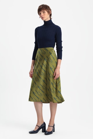 Saia midi cintura subida - Verde-azeitona e verde-escuro