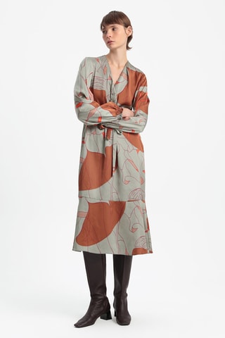 Vestido midi - Cinzento-escuro e camel