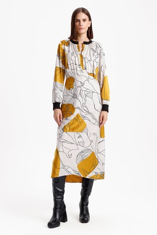 Vestido midi - Cru e mostarda