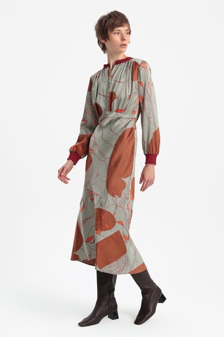 Vestido midi - Cinzento-claro e vermelho-tijolo