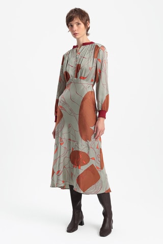 Vestido midi - Cinzento-claro e vermelho-tijolo