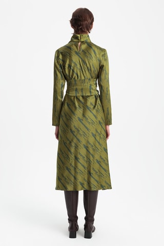 Vestido midi - Verde-azeitona e azul-petróleo