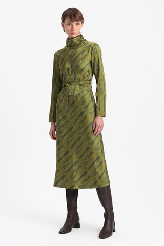 Vestido midi - Verde-azeitona e azul-petróleo