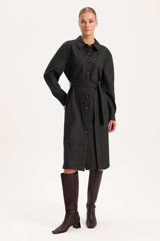 Vestido-camisa - Antracite e cru