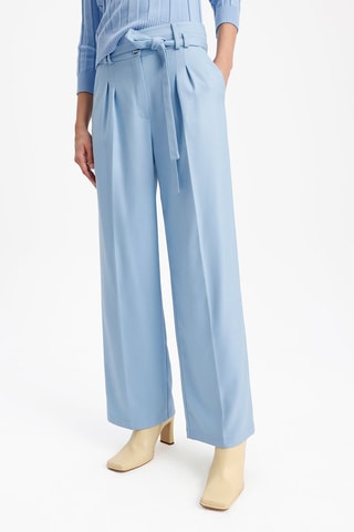 Calças wide legs cintura subida - Azul-celeste