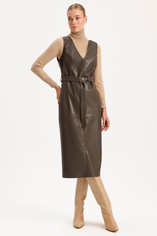 Vestido midi - Caqui-escuro