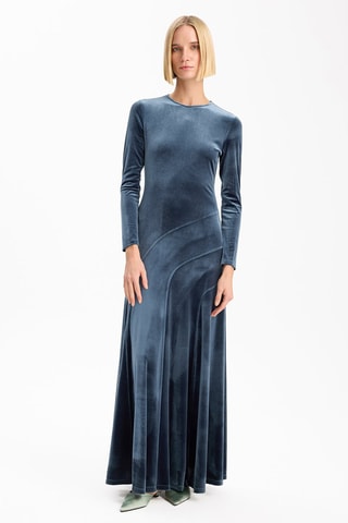 Vestido comprido em veludo - Toupeira
