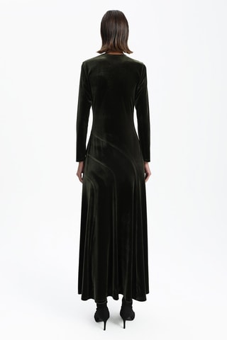 Vestido comprido em veludo - Caqui