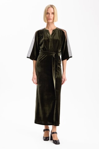 Vestido direito em veludo - Caqui