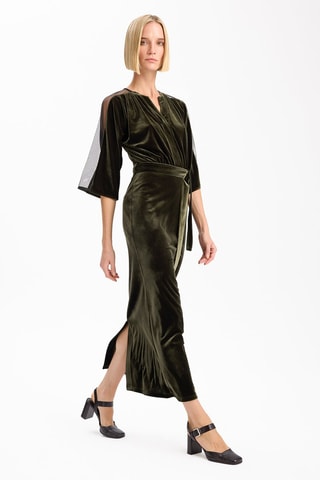 Vestido direito em veludo - Caqui