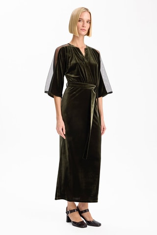 Vestido direito em veludo - Caqui