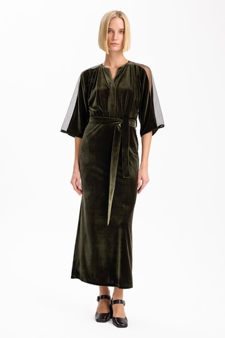 Vestido direito em veludo - Caqui