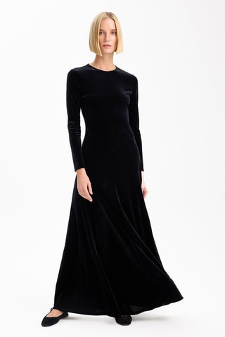 Vestido comprido em veludo - Preto