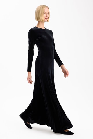 Vestido comprido em veludo - Preto