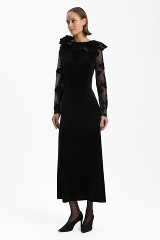 Vestido comprido bi-matéria - Preto