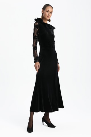 Vestido comprido bi-matéria - Preto