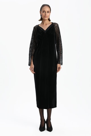 Vestido direito bi-matéria - Preto