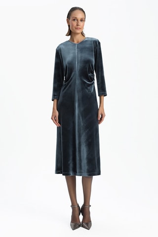 Vestido direito em veludo - Cinzento