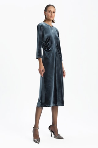 Vestido direito em veludo - Cinzento