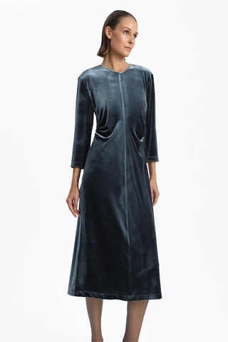 Vestido direito em veludo - Cinzento