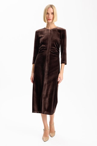 Vestido midi em veludo - Castanho