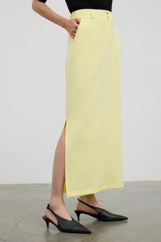 Saia midi cintura subida - Amarelo
